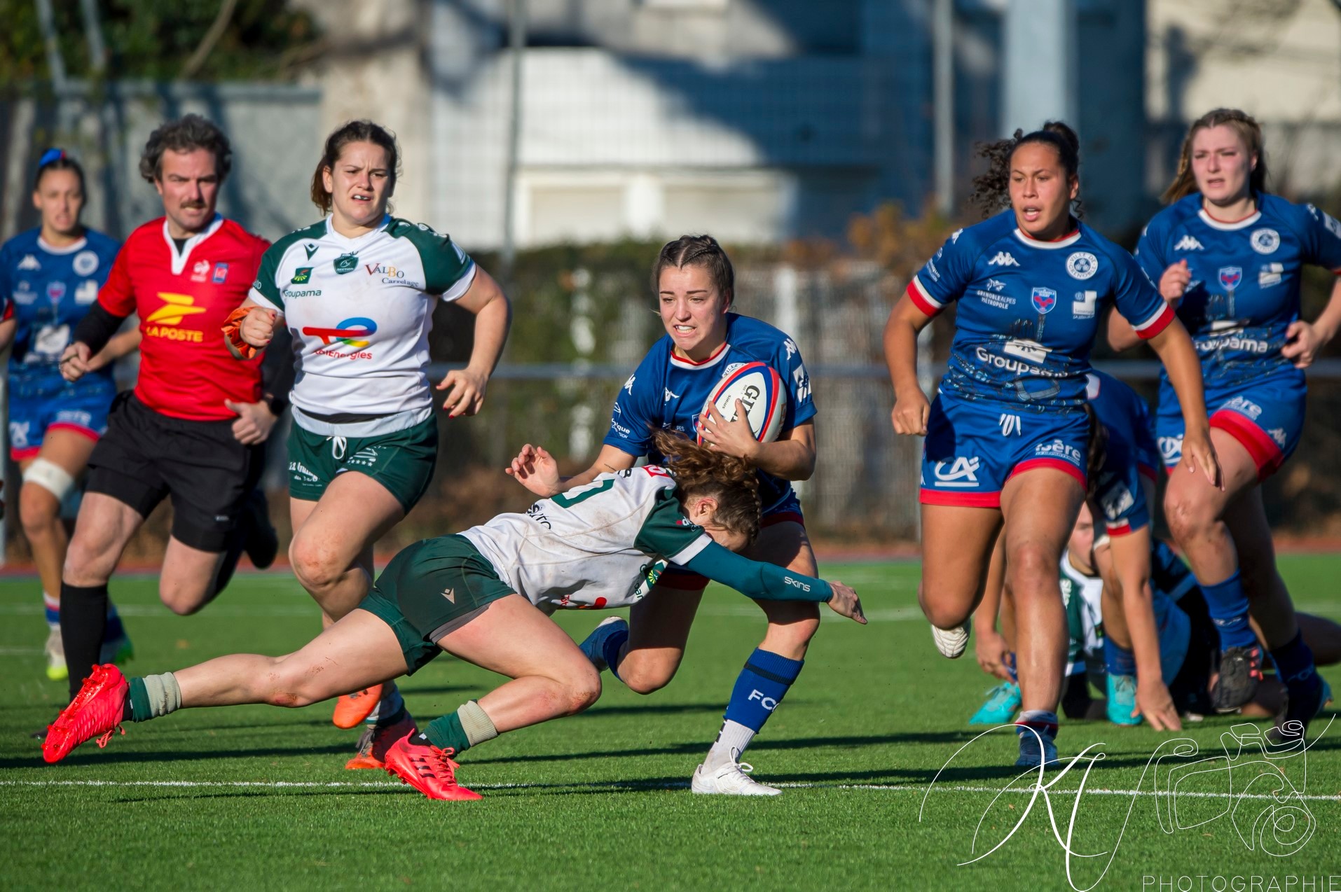Alexandra CHAMBON - Téani FELEU - Sana LAGRANDEUR -  FC Grenoble Rugby - Section Paloise - Rugby - Elite 1 2023 - FC Grenoble (48) vs (12) Lons Section Paloise (#EL123FCGLSP12) Photo by: Karine Valentin | Siuxy Sports 2023-12-17